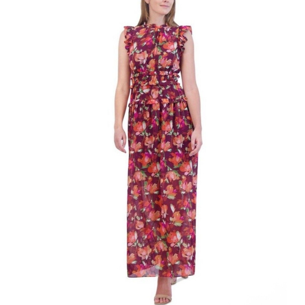 Vince Camuto Women’s Ruffled Chiffon Floral Maxi Dress NWT Size 12